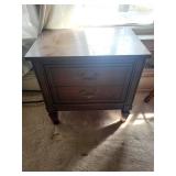 Vintage Wooden Nightstand with Metal Top and Ornate Hardware - 2 Drawers