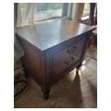 Vintage Wooden Nightstand with Metal Top and Ornate Hardware - 2 Drawers