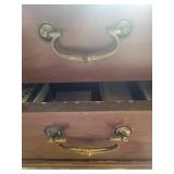 Vintage Wooden Nightstand with Metal Top and Ornate Hardware - 2 Drawers