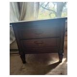 Vintage Wooden Nightstand with Metal Top and Ornate Hardware - 2 Drawers