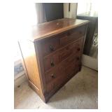 Vintage Solid Wood Chest of Drawers with Brass Ring Pulls - 5-Drawer Dresser