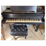 Henry F. Miller Baby Grand Piano Black Finish w/ Bench Good Cond