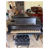 Henry F. Miller Baby Grand Piano Black Finish w/ Bench Good Cond