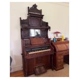 Antique Lakeside Pump Organ Victorian Oak Chicago USA Mirror Back