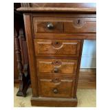 Antique Roll Top Desk Birdseye Veneer Multiple Drawers Good Cond