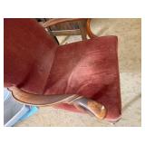 Antique Style Upholstered Armchair Carved Wood Queen Anne Form