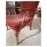 Antique Style Upholstered Armchair Carved Wood Queen Anne Form