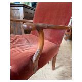 Antique Style Upholstered Armchair Carved Wood Queen Anne Form