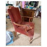 Antique Style Upholstered Armchair Carved Wood Queen Anne Form