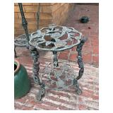 Vintage Garden Plant Stands & Green Ceramic Pot 4 Pc Patio Decor Lot
