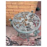 Vintage Garden Plant Stands & Green Ceramic Pot 4 Pc Patio Decor Lot