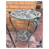 Vintage Garden Plant Stands & Green Ceramic Pot 4 Pc Patio Decor Lot