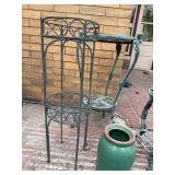 Vintage Garden Plant Stands & Green Ceramic Pot 4 Pc Patio Decor Lot