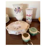 Mixed Vintage Ceramic Vase & Serving Lot Homer Laughlin FTD 5 Pc