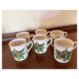 Set of 6 Christmas Holly Berry Demitasse Cups Gold Trim Small Mugs