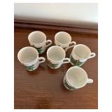 Set of 6 Christmas Holly Berry Demitasse Cups Gold Trim Small Mugs