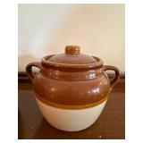 Vintage Stoneware Covered Bean Pot & Crock Lot Brown Ceramic Kitchenware