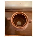 Vintage Stoneware Covered Bean Pot & Crock Lot Brown Ceramic Kitchenware