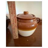 Vintage Stoneware Covered Bean Pot & Crock Lot Brown Ceramic Kitchenware