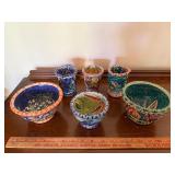 Molly Miller of Brown Horse Pottery Hand Painted Art Pottery Bowls & Votive Holders Lot