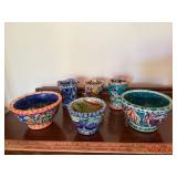 Molly Miller of Brown Horse Pottery Hand Painted Art Pottery Bowls & Votive Holders Lot