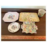 Vintage Floral China Decor Lot Wedgwood Kutani Crane Planter Tray Dish