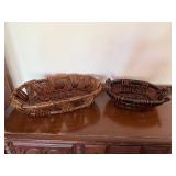 Vintage Wicker Basket Pair Oval Handwoven Serving Baskets Rustic Decor