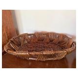 Vintage Wicker Basket Pair Oval Handwoven Serving Baskets Rustic Decor