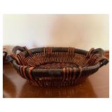 Vintage Wicker Basket Pair Oval Handwoven Serving Baskets Rustic Decor