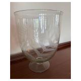 Etched Clear Glass Footed Vase Fern Leaf Motif 12.5in Decorative