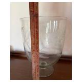 Etched Clear Glass Footed Vase Fern Leaf Motif 12.5in Decorative