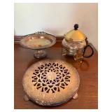Vintage Housewares Lot Teapot Trivet Silverplate Compote Decor