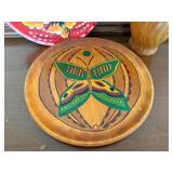 Vintage Hand Painted Wood Plates & Turned Cup Folk Art Decor Lot