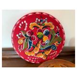 Vintage Hand Painted Wood Plates & Turned Cup Folk Art Decor Lot