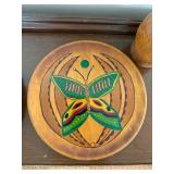 Vintage Hand Painted Wood Plates & Turned Cup Folk Art Decor Lot