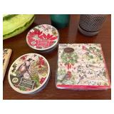 Watermelon Ceramic Basket Decor Lot w/ Coasters Napkins Tile Candles