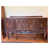 Vintage Spanish Revival Style Carved Wood Buffet Sideboard Server