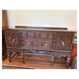 Vintage Spanish Revival Style Carved Wood Buffet Sideboard Server