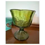 Vintage Art Pottery Bowl & Green Pressed Glass Compote Lot 2