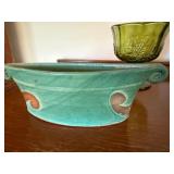 Vintage Art Pottery Bowl & Green Pressed Glass Compote Lot 2