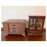 Vintage Wood Jewelry Box Lot Armoire & Chest Floral Glass Doors