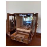 Vintage Wood Jewelry Box Lot Armoire & Chest Floral Glass Doors