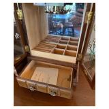 Vintage Wood Jewelry Box Lot Armoire & Chest Floral Glass Doors