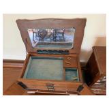 Vintage Wood Jewelry Box Lot Armoire & Chest Floral Glass Doors