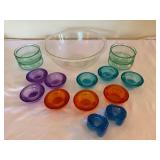 Mixed Art Glass Bowl & Candle Holder Lot 16 Pc Colorful Serving Set