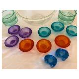 Mixed Art Glass Bowl & Candle Holder Lot 16 Pc Colorful Serving Set