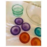 Mixed Art Glass Bowl & Candle Holder Lot 16 Pc Colorful Serving Set