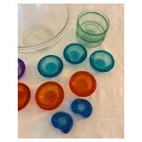 Mixed Art Glass Bowl & Candle Holder Lot 16 Pc Colorful Serving Set