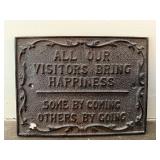 Cast Iron Visitor Happiness Wall Plaque Sign Rustic 8x6 Good