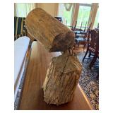 Rustic Folk Art Wood Log Sculpture Abstract Tabletop Decor 20in
